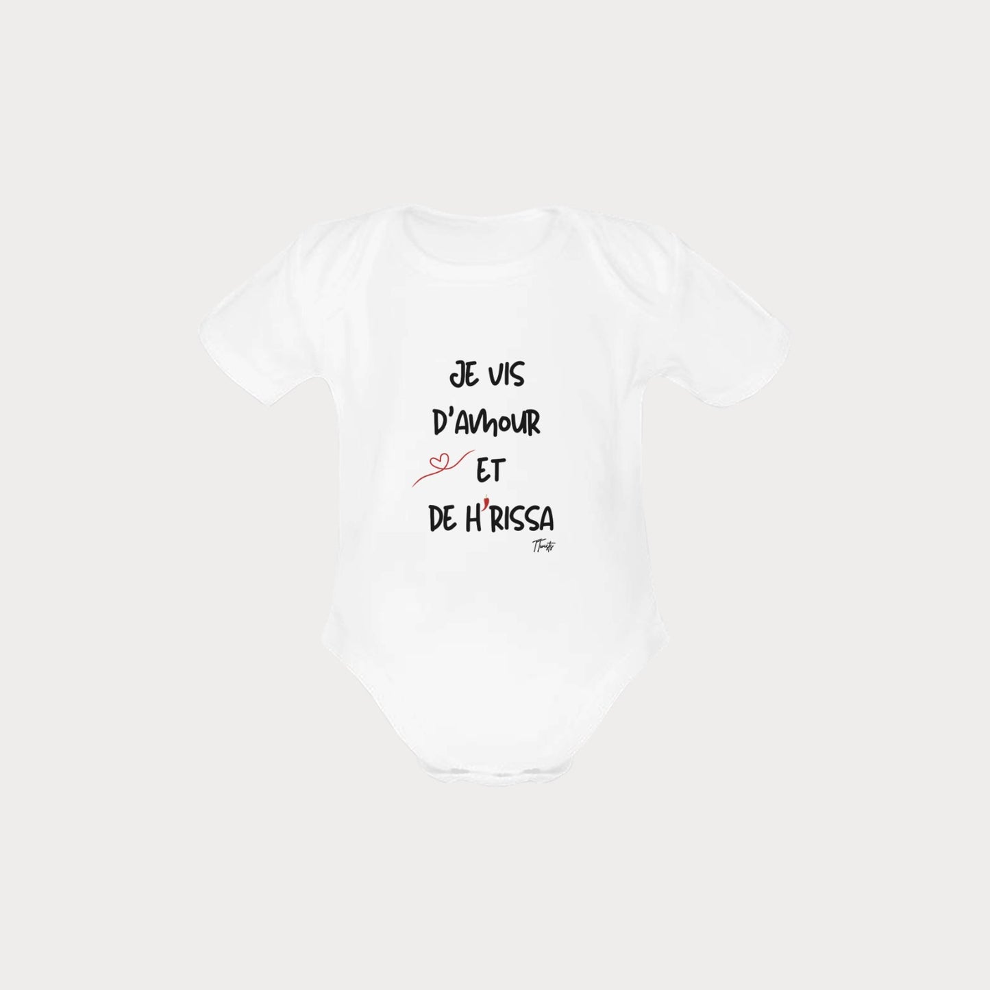 Organic Cotton Babysuit - Je vis d'amour et de Harissa