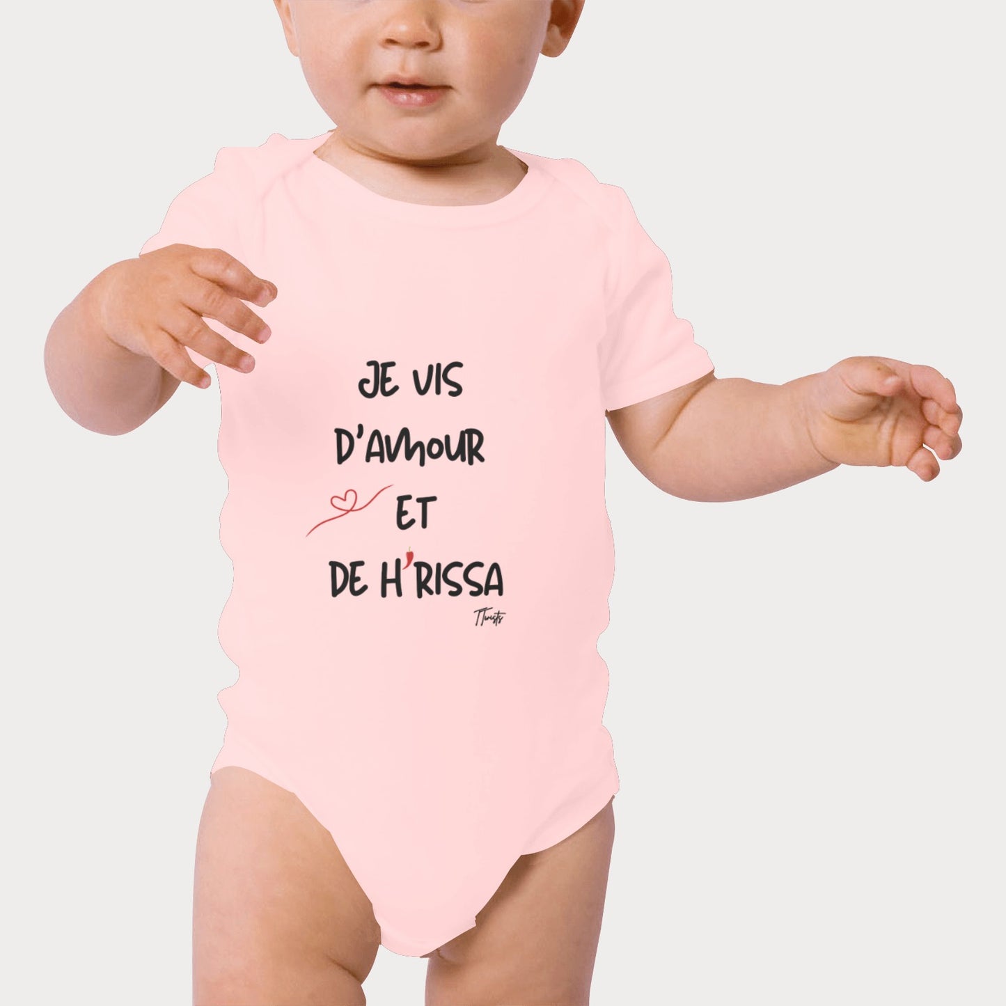 Organic Cotton Babysuit - Je vis d'amour et de Harissa